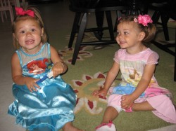 Isabella and Alexa in their nightgowns.  