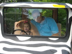 Charles and Isabella in the jeep.